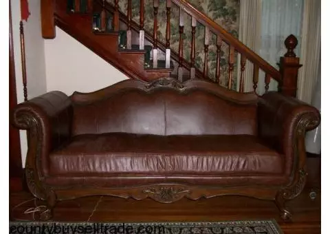 Brown Leather Sofa with matching End Table